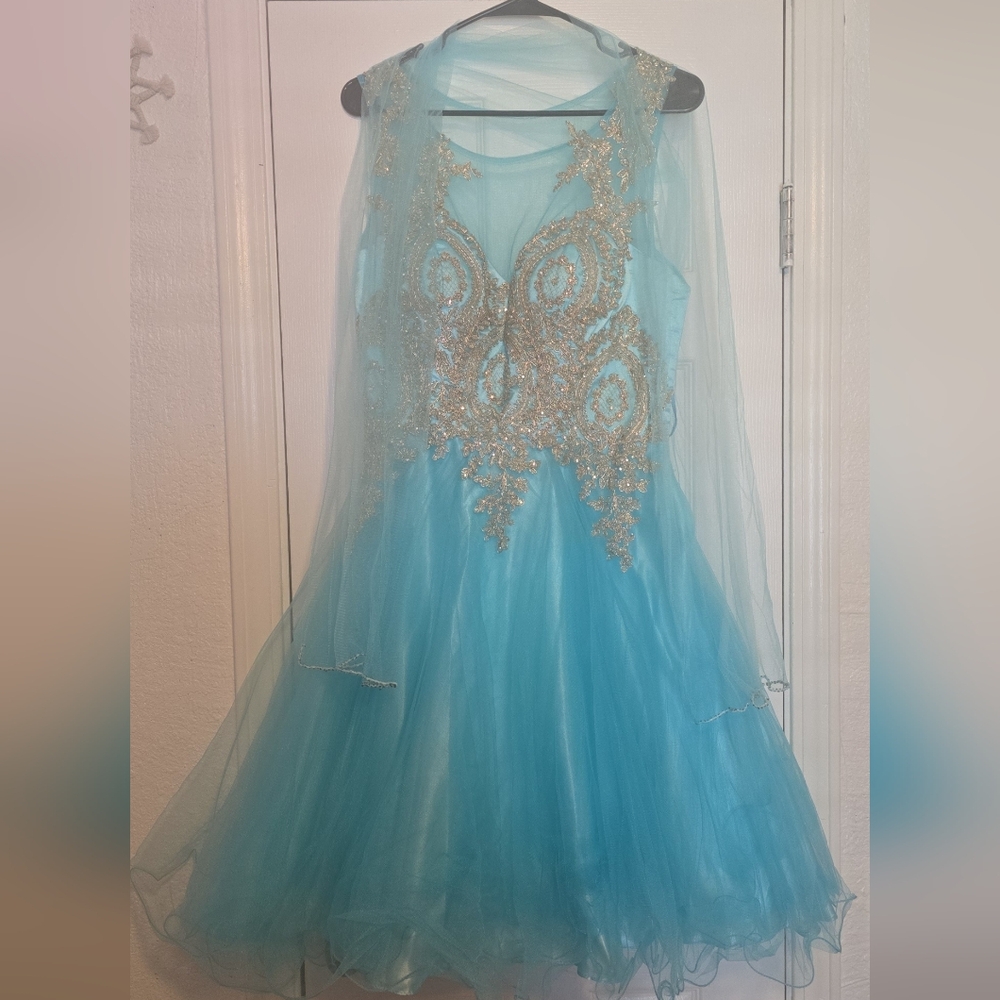 Elegant Blue Dress with Silver Embellishments